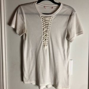 White lace up tee